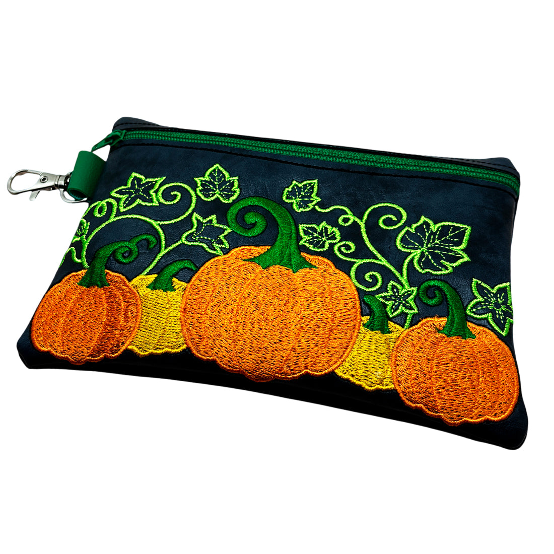Pumpkin harvest zipper bag ITH embroidery design, five whimsical magical autumn pumpkins