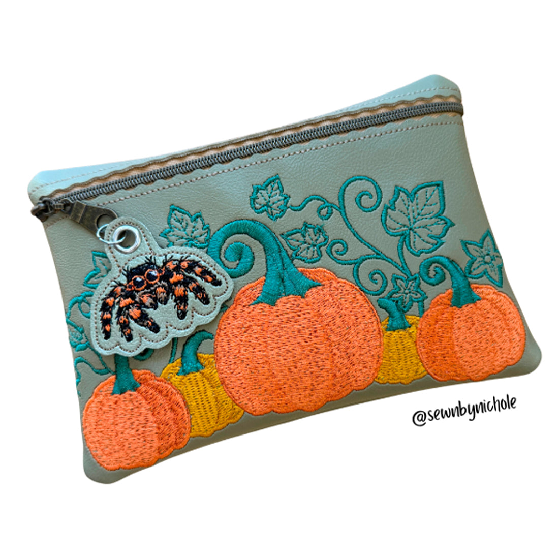 Pumpkin harvest zipper bag ITH embroidery design, five whimsical magical autumn pumpkins