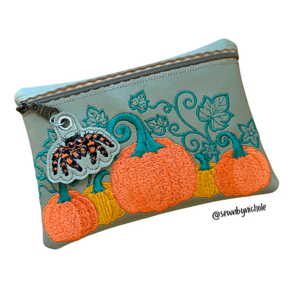 Pumpkin harvest zipper bag ITH embroidery design, five whimsical magical autumn pumpkins