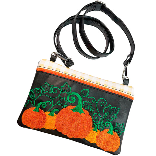 Pumpkin Harvest Zipper Bag - Whimsical Autumn ITH Embroidery Design
