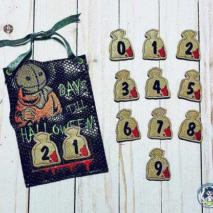 Sack-headed creature Days Till Halloween countdown embroidery design