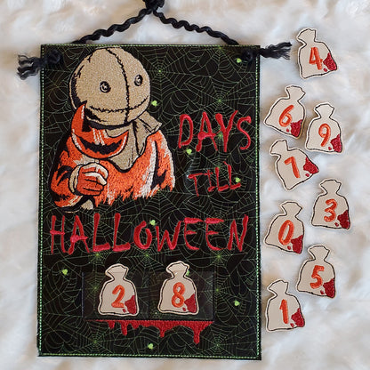 Sack-headed creature Days Till Halloween countdown embroidery design