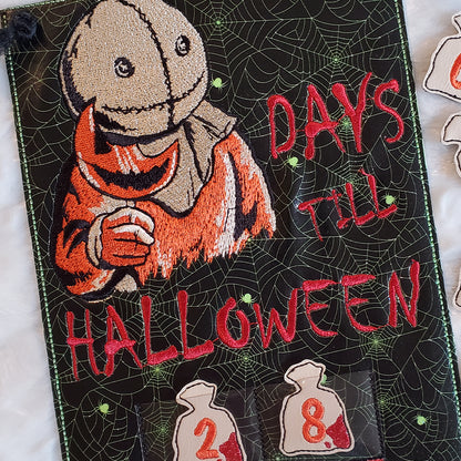 Sack-headed creature Days Till Halloween countdown embroidery design