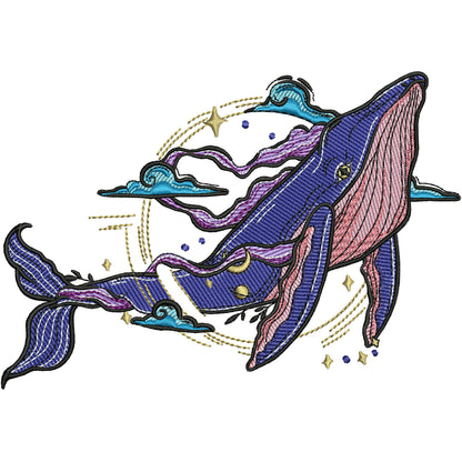 Sky Whale Embroidery Design