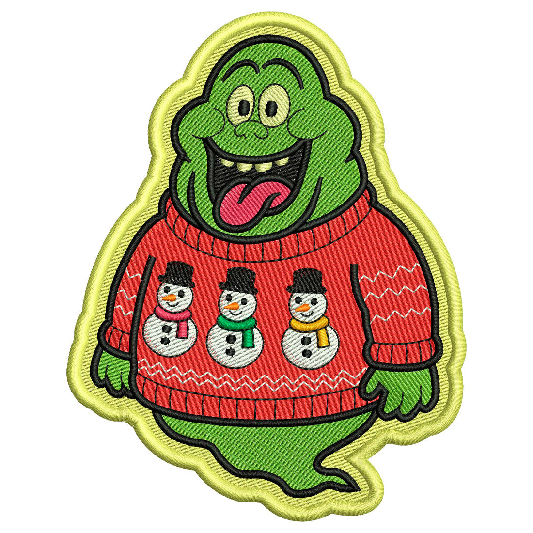 Slimer in a Sweater Patch Embroidery Design