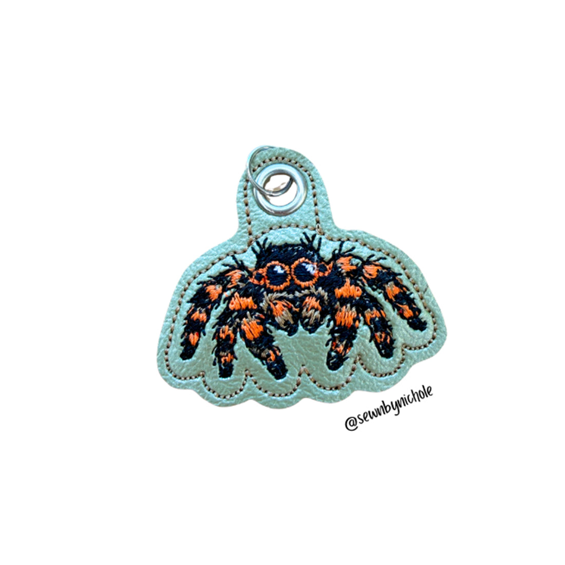 Spider eyelet fob ITH embroidery design, cute jumping spider for keychains and bag charms