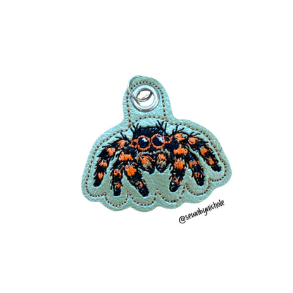 Spider eyelet fob ITH embroidery design, cute jumping spider for keychains and bag charms