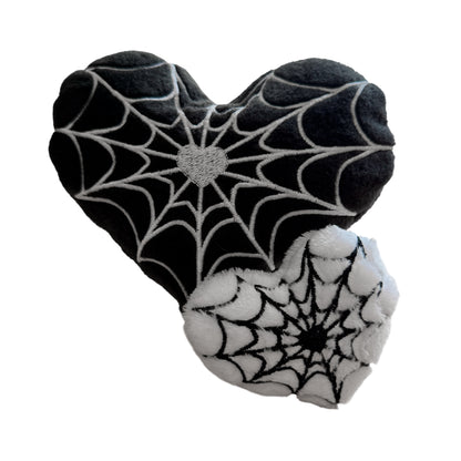 Spiderweb heart plushie Halloween ITH embroidery design, creepy-cute heart plush with spiderweb detail