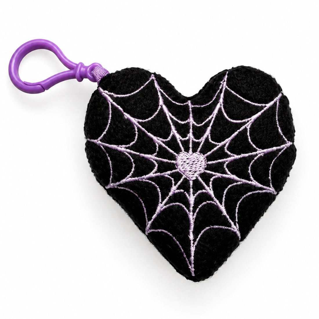 Spiderweb heart plushie Halloween ITH embroidery design, creepy-cute heart plush with spiderweb detail