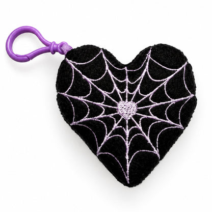 Spiderweb heart plushie Halloween ITH embroidery design, creepy-cute heart plush with spiderweb detail