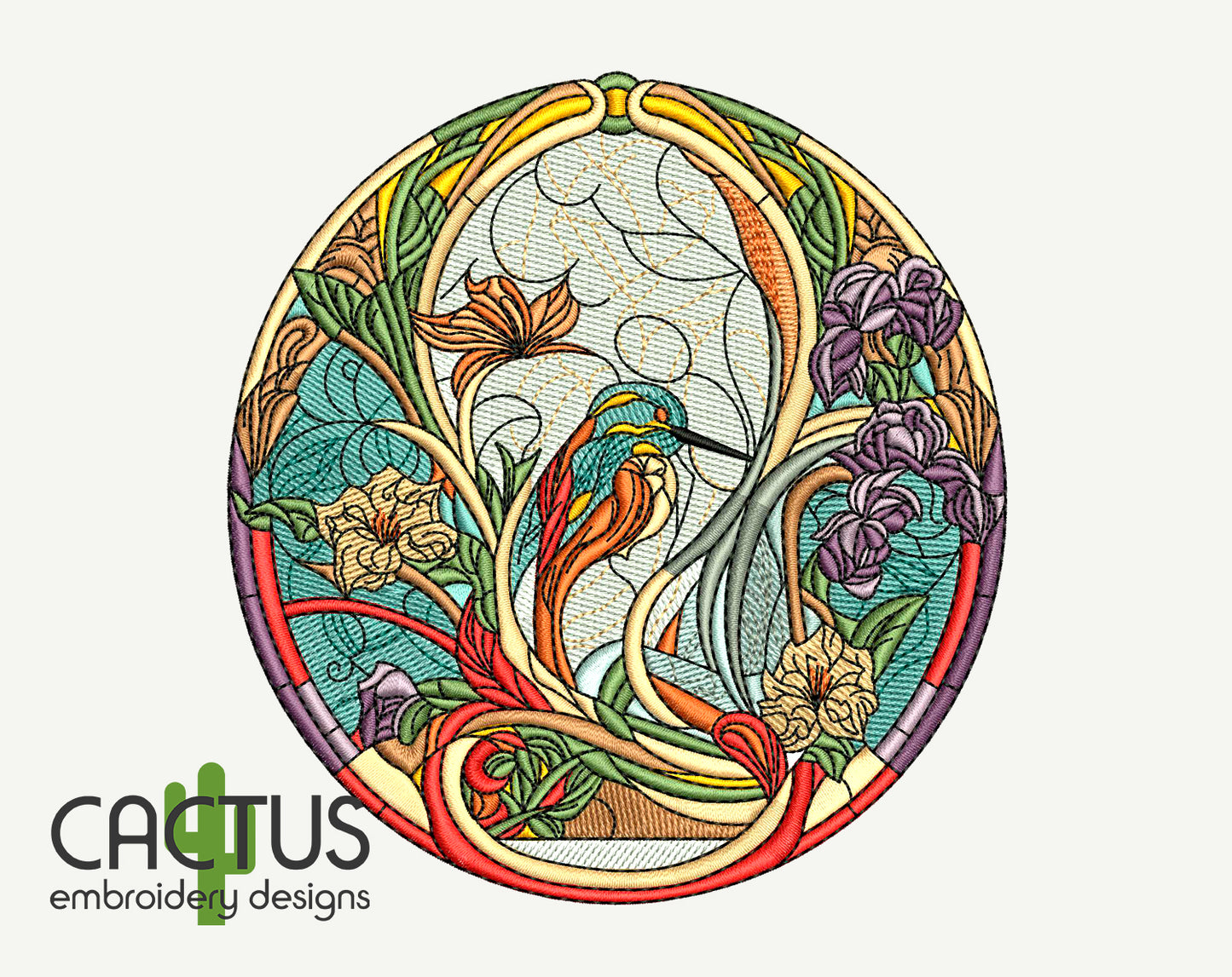 Stained Glass Bird Embroidery Design