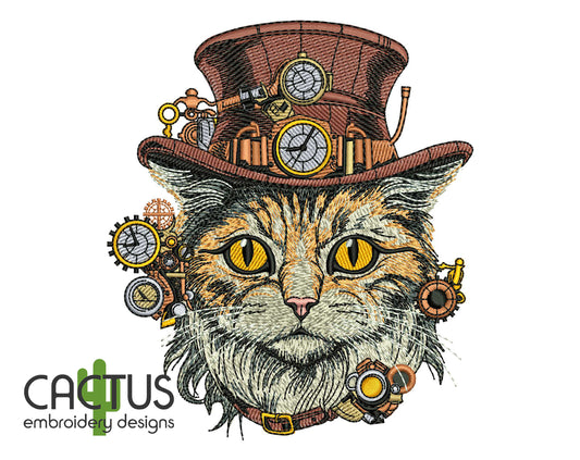 Steampunk Cat in the Hat  Embroidery Design