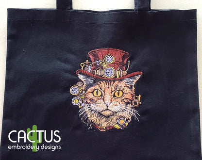 Steampunk Cat in the Hat  Embroidery Design