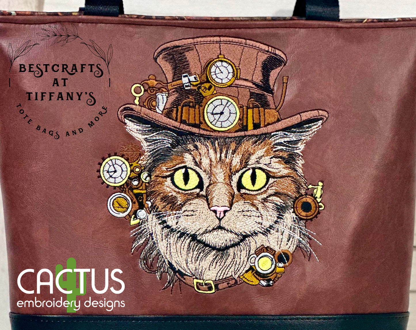 Steampunk Cat in the Hat  Embroidery Design