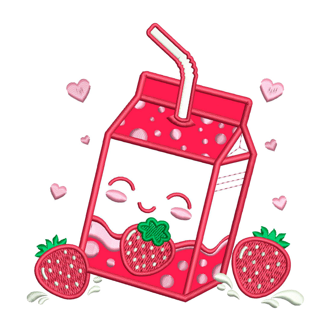 Strawberry Milk Applique Embroidery Design
