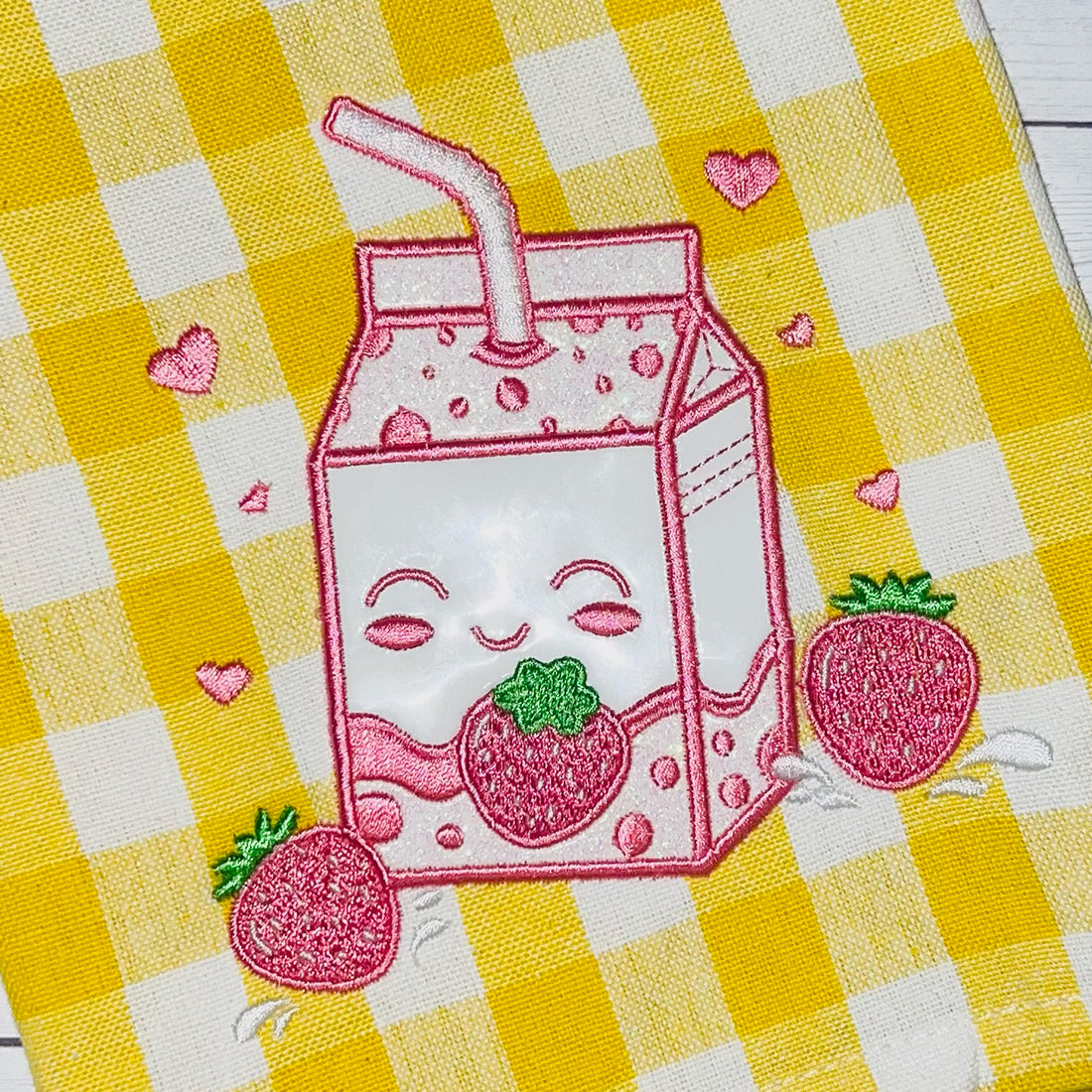 Strawberry Milk Applique Embroidery Design