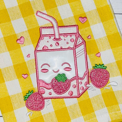 Strawberry Milk Applique Embroidery Design