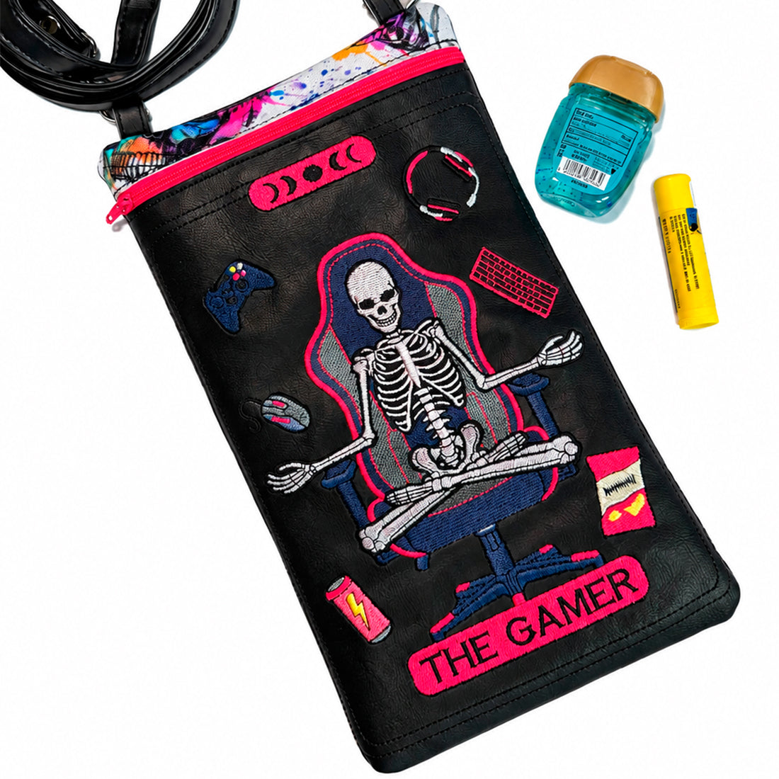 The Gamer Tarot Card Zipper Bag - Skeleton Videogame Gamepad Embroidery Design