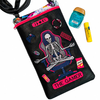 The Gamer Tarot Card Zipper Bag - Skeleton Videogame Gamepad Embroidery Design