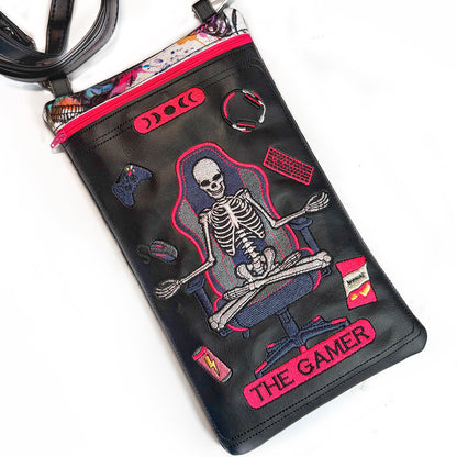 The Gamer Tarot Card Zipper Bag - Skeleton Videogame Gamepad Embroidery Design