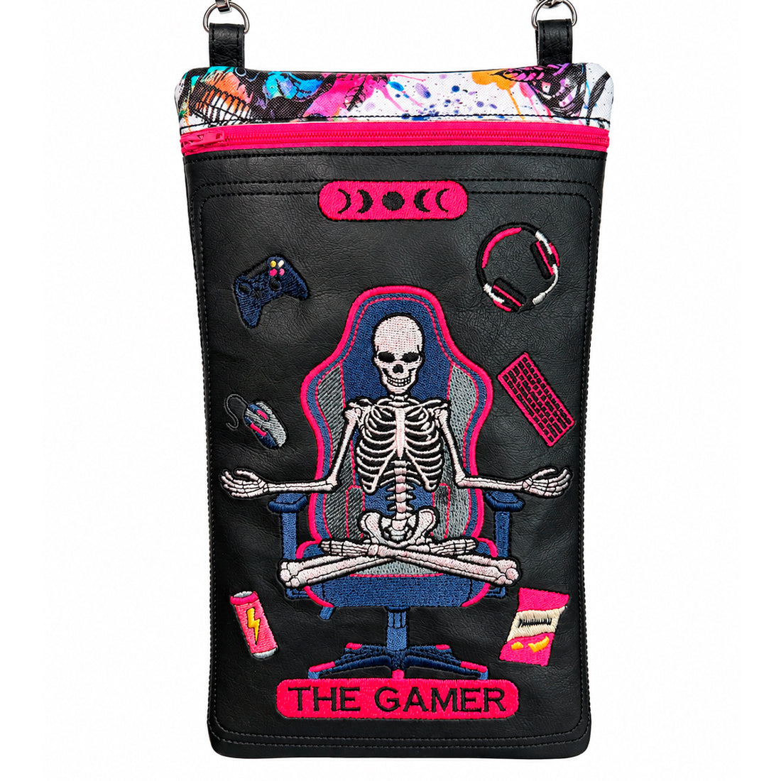 The Gamer Tarot Card Zipper Bag - Skeleton Videogame Gamepad Embroidery Design