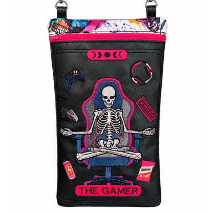 The Gamer Tarot Card Zipper Bag - Skeleton Videogame Gamepad Embroidery Design
