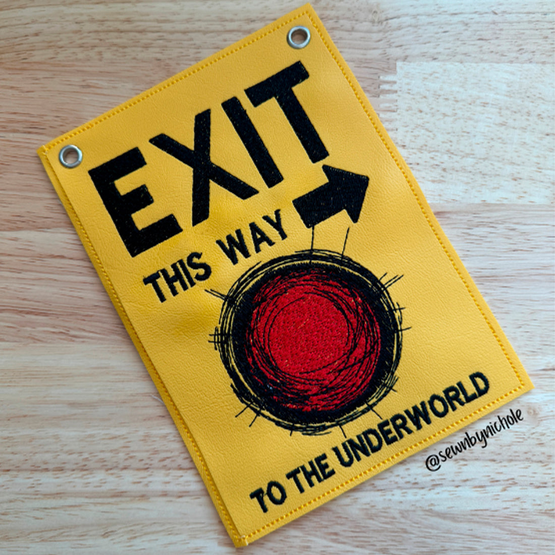 Exit to the Underworld Halloween arrow sign and patch machine embroidery design