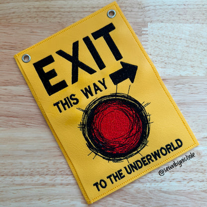 Exit to the Underworld Halloween arrow sign and patch machine embroidery design