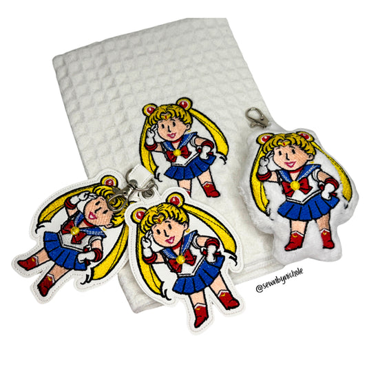 Vault Moon Bundle of Embroidery Design, Bag Tag & Plushie