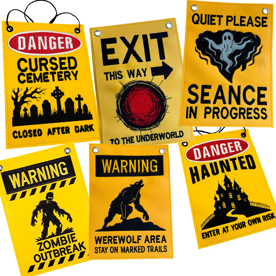 Spooky Warning Signs - Door Sign & Patch Halloween Embroidery Design