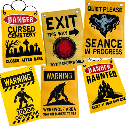 Spooky Warning Signs - Door Sign & Patch Halloween Embroidery Design