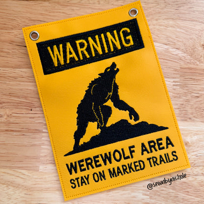 Werewolf Area Halloween decoration warning door sign and patch machine embroidery design