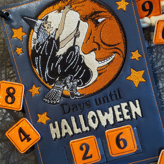 Witch Days Till Halloween countdown calendar machine embroidery design