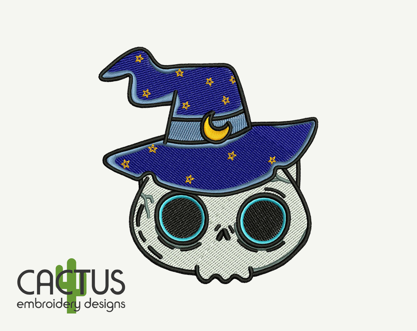 Wizard Cat Skull Patch Embroidery Design