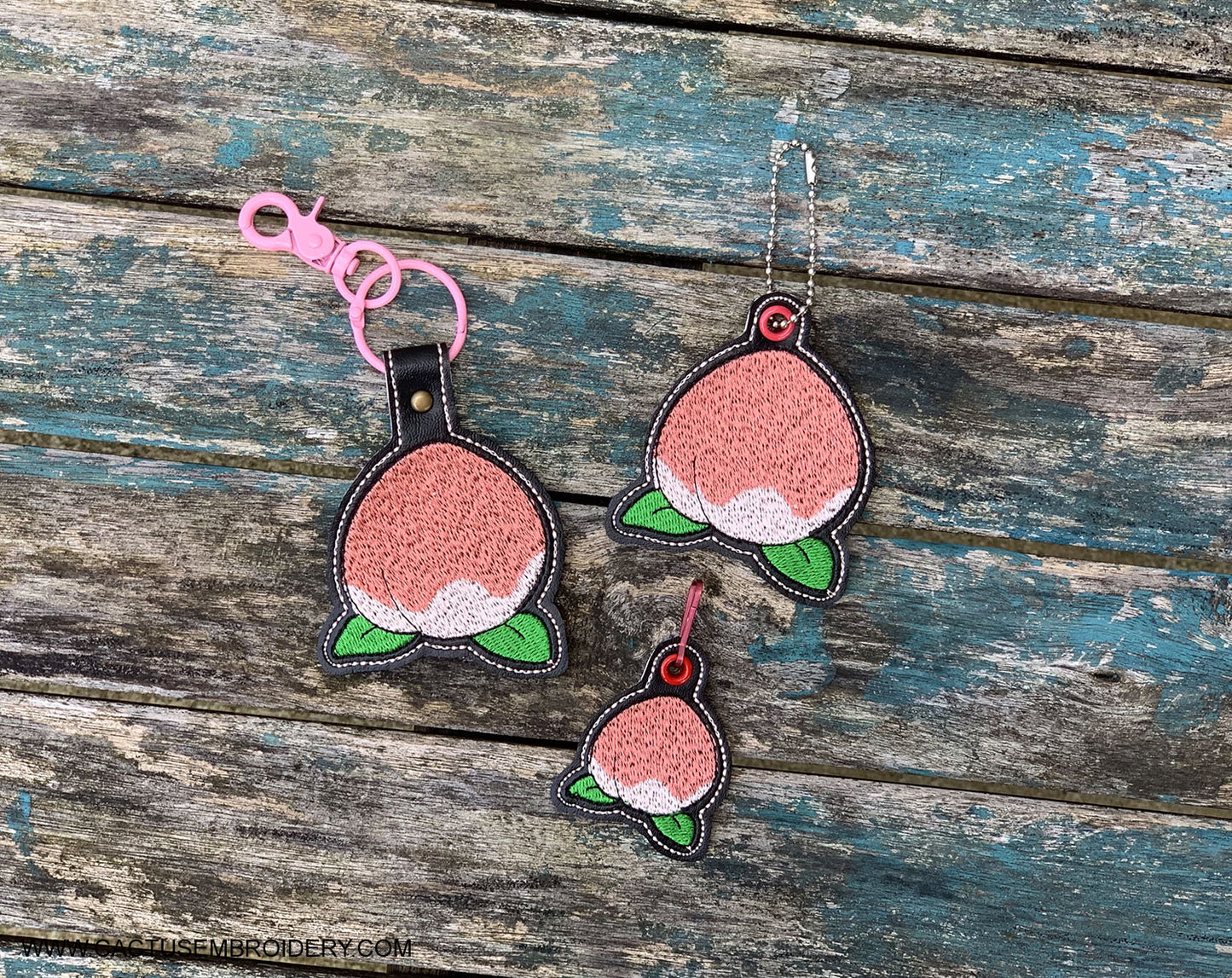 Peach Set of Eyelet Fob, Snap Tab & Zipper Pull