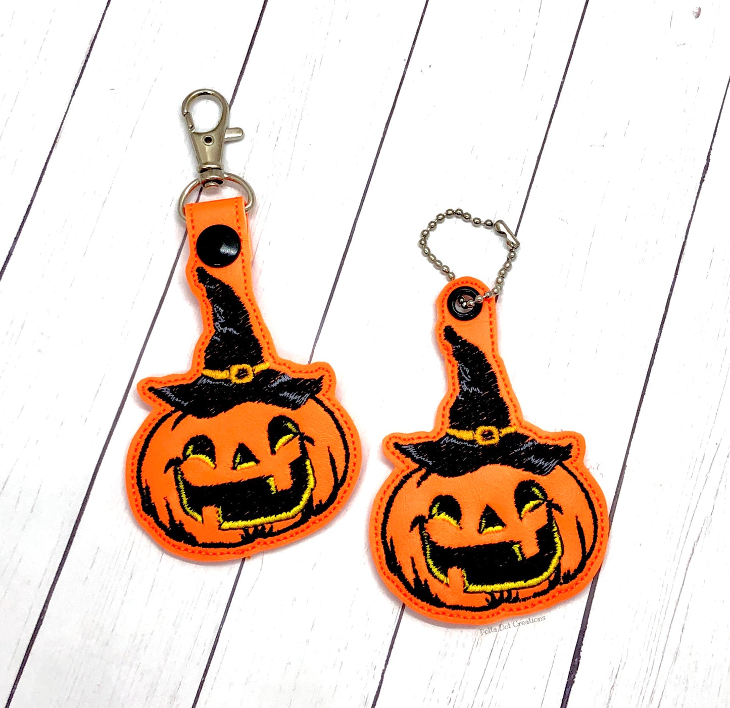 Pumpkin in Hat Eyelet Fob & Snap Tab