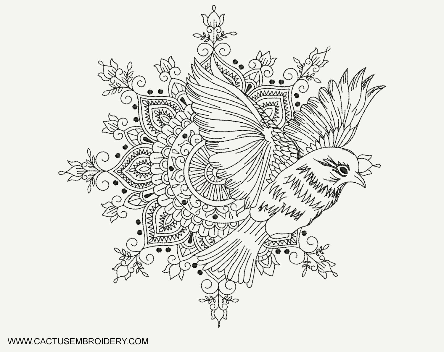 Bird and Mandala Machine Embroidery Design