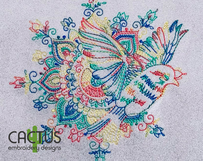 Bird and Mandala Embroidery Design