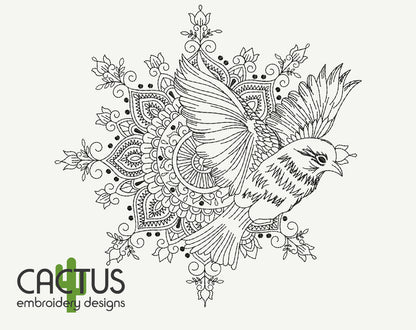 Bird and Mandala Embroidery Design
