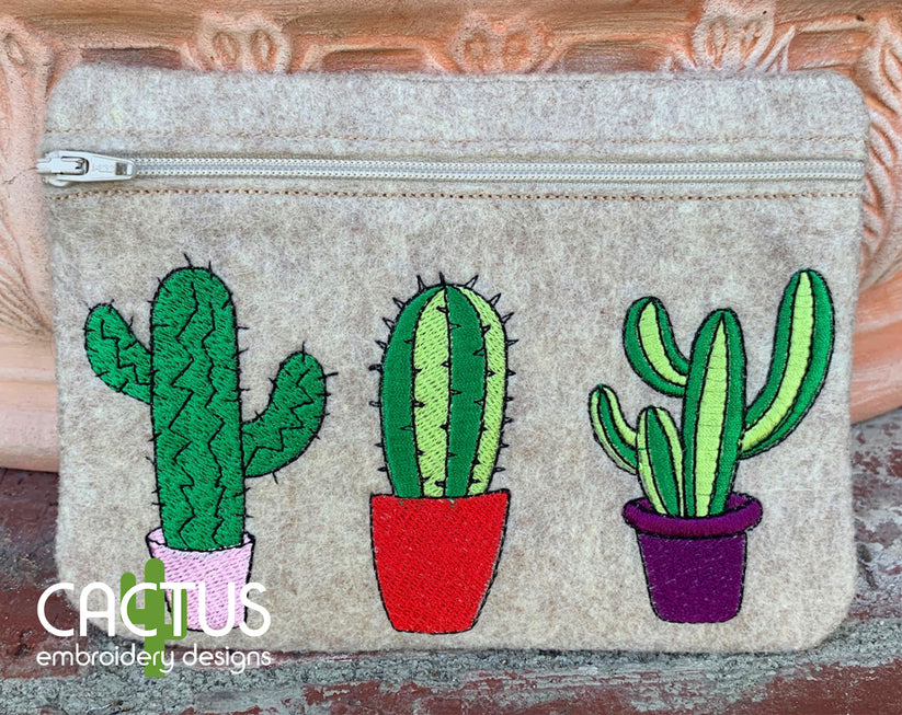 Cactuses Zipper Bag – Cactus Embroidery Designs