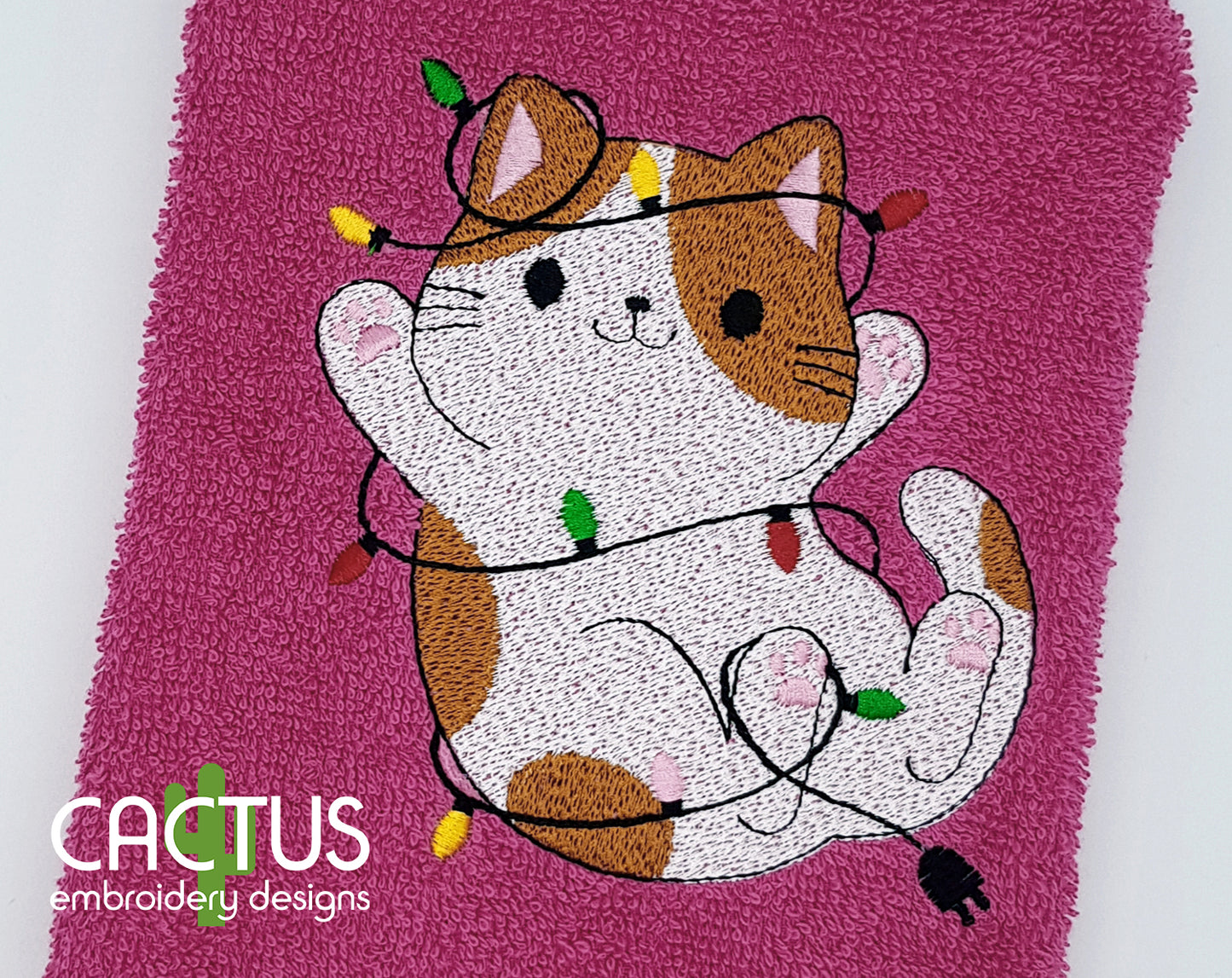 Cat Tangled Christmas Lights Embroidery Design