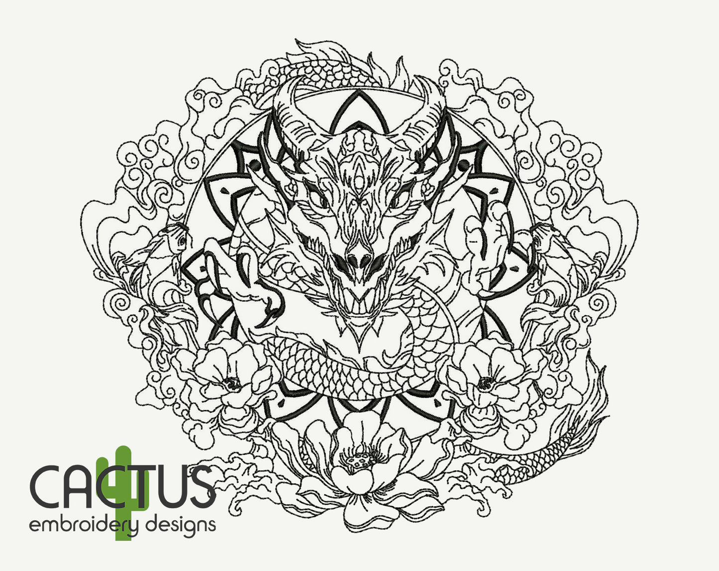 Chinese Dragon Outline Embroidery Design