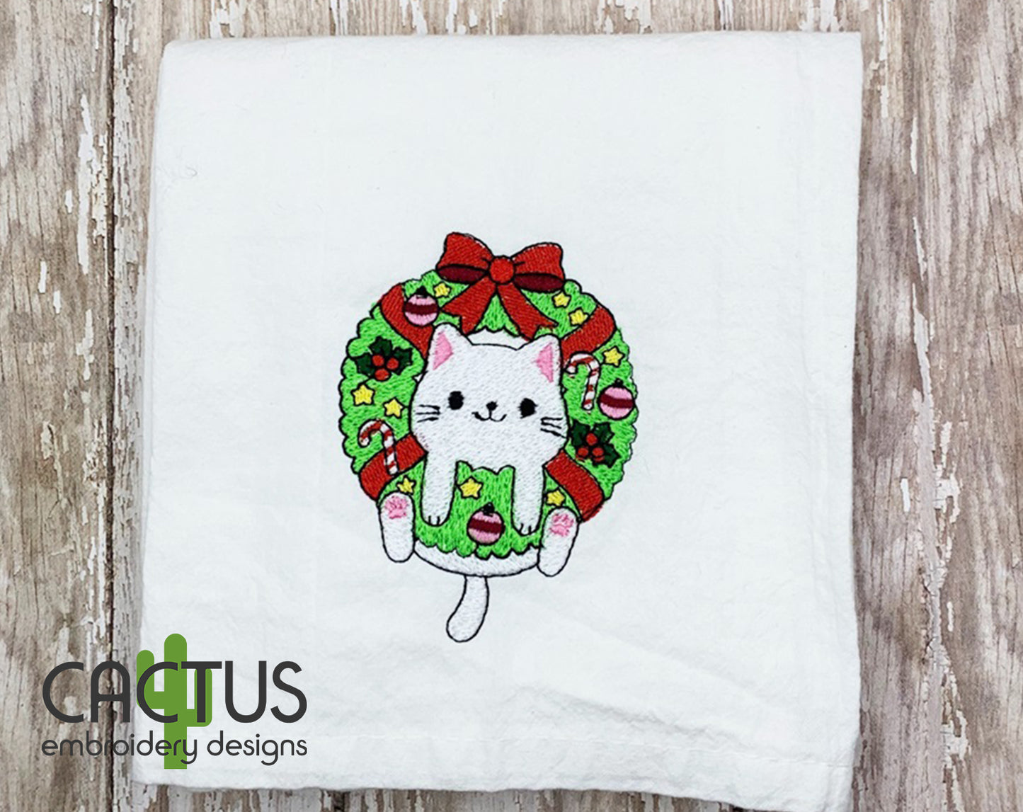 Christmas Cat Wreath Embroidery Design