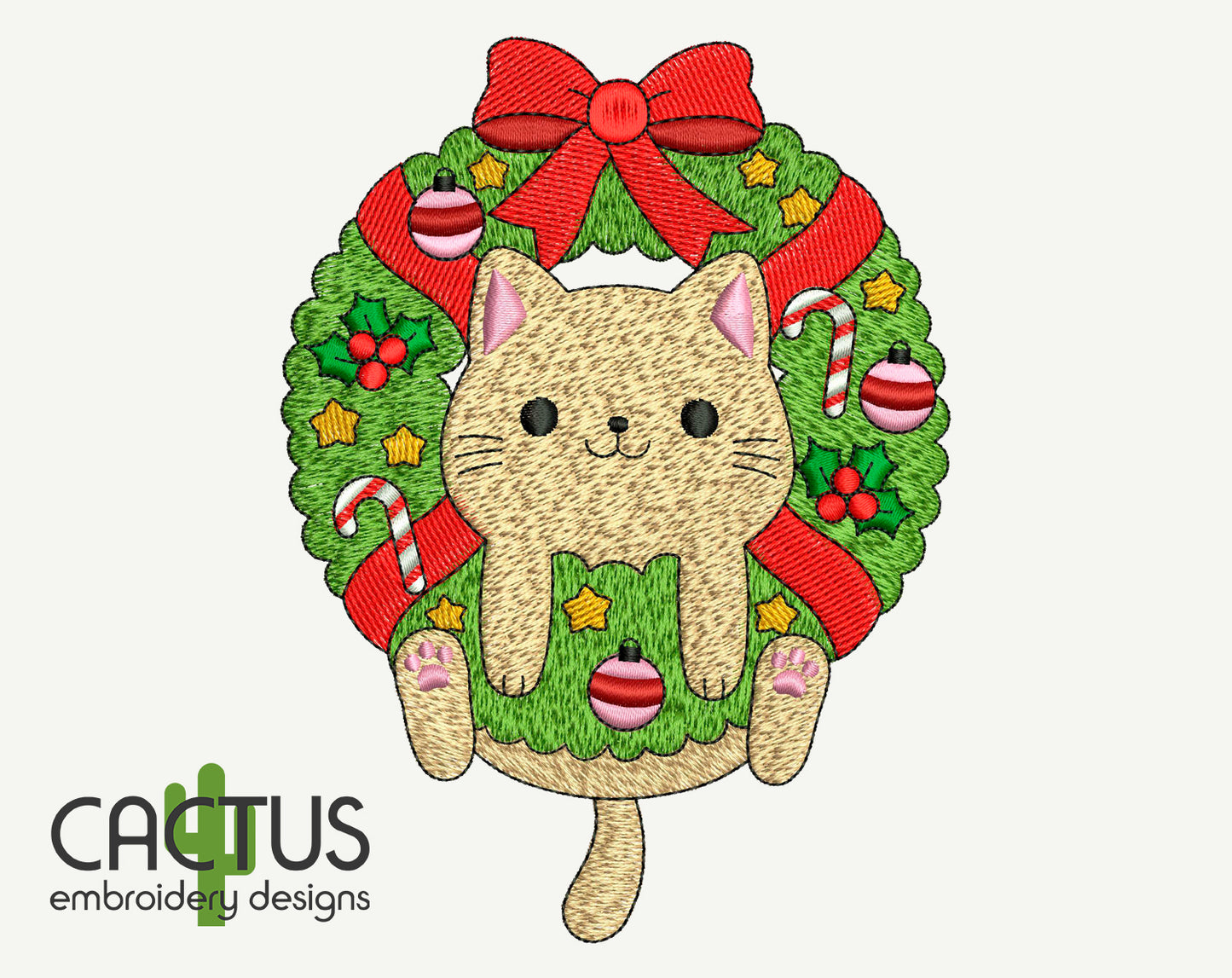 Christmas Cat Wreath Embroidery Design