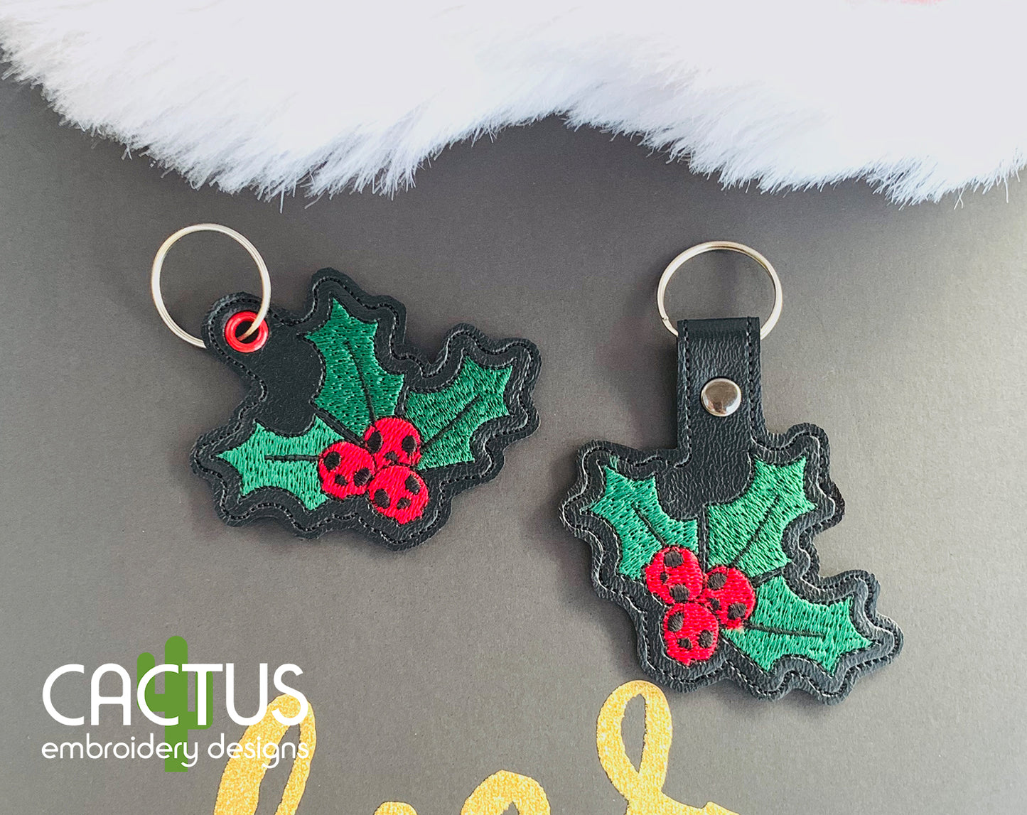 Christmas Holly Skulls Snap Tab & Eyelet Fob