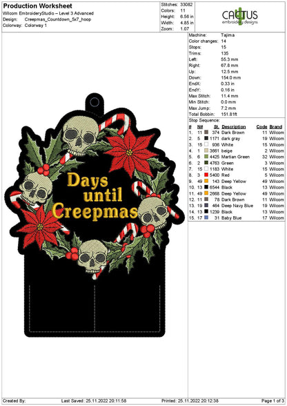 Wreath with Skulls Countdown Embroidery Design
