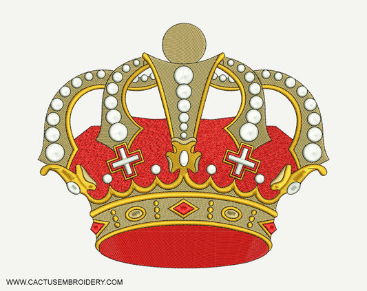 Red and Gold Crown Machine Embroidery Design