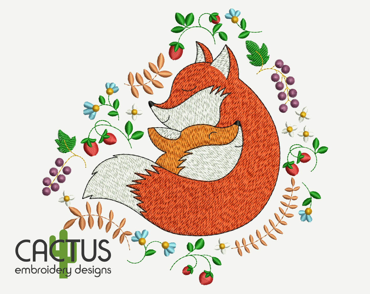 Cute Foxes Embroidery Design