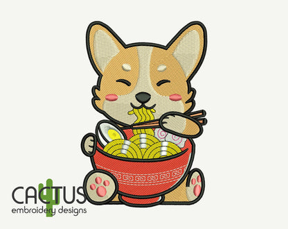 Doge with Ramen Embroidery Design