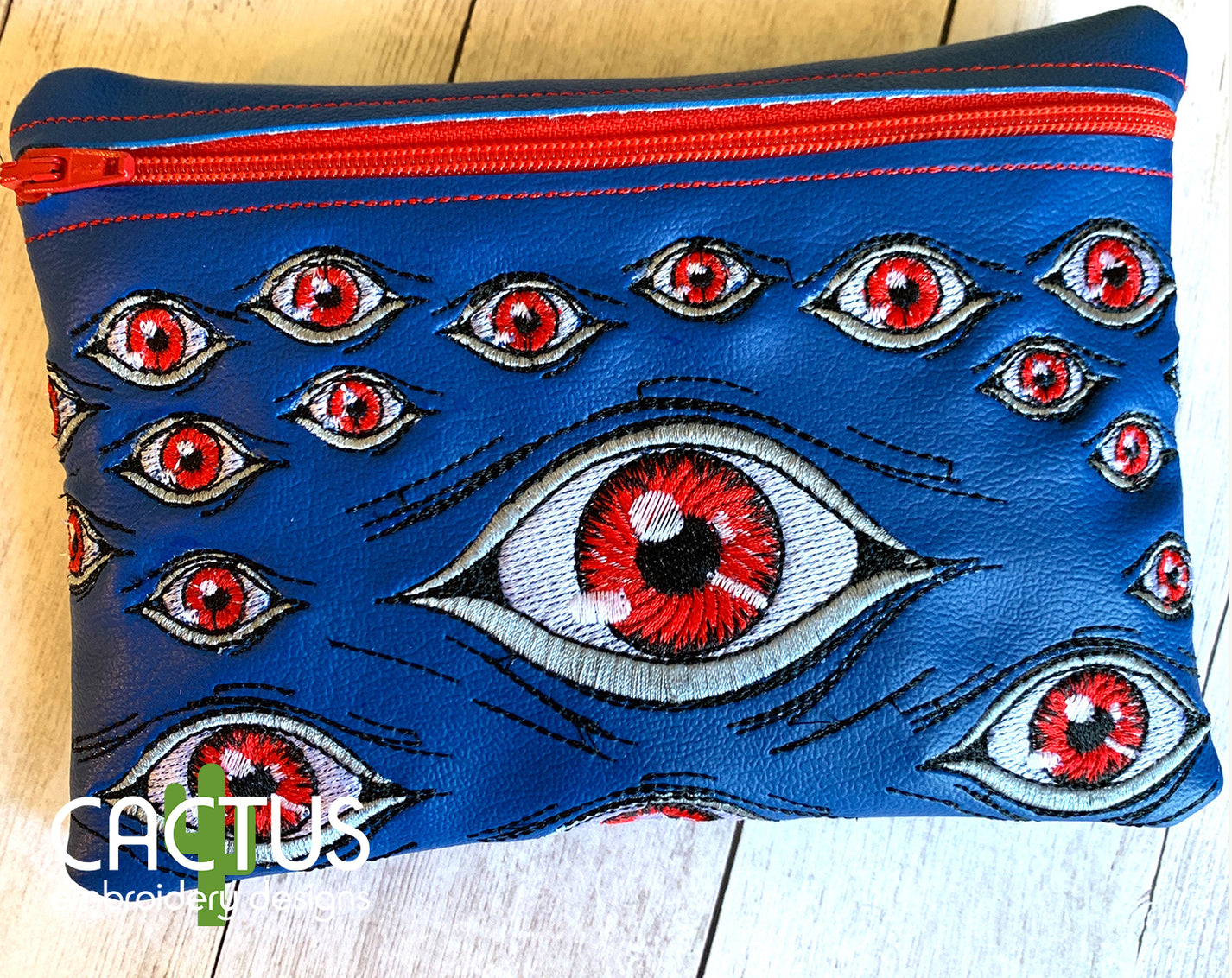 Eyes Zipper Bag Cactus Embroidery Designs